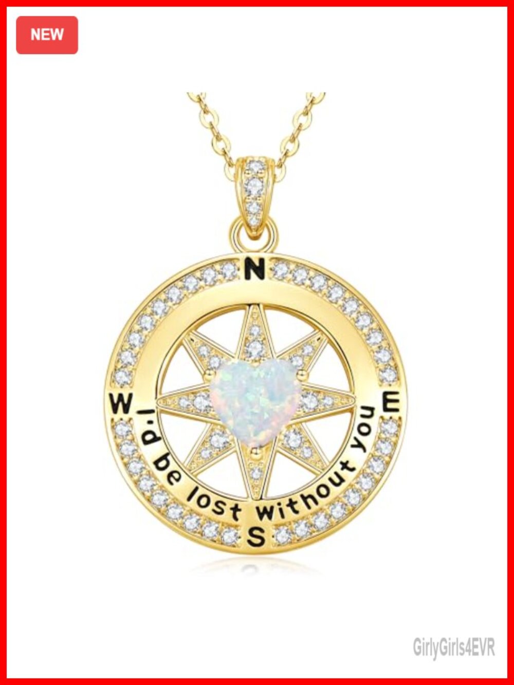 14k Gold Plated Compass Birthstone Pendant Necklace 18in Gift for Women